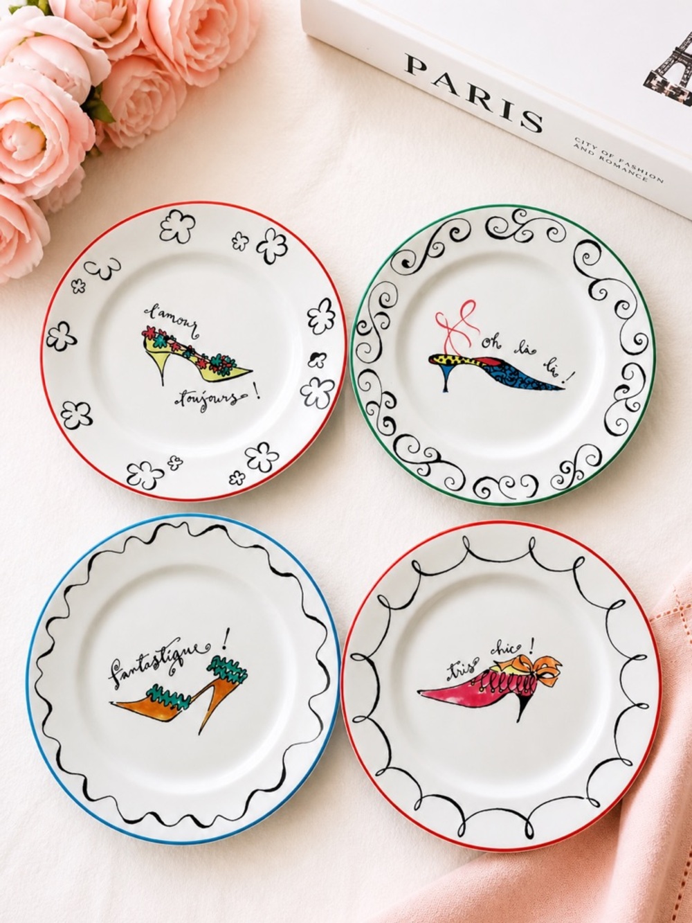 Rosanna Italy Dessert Plates Set 4 Fashion Shoe Paris Chic 8”